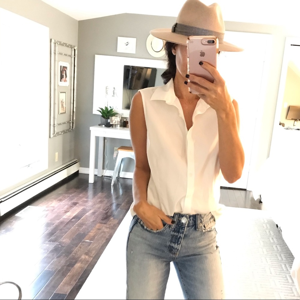 Brooks Brothers white sleeveless button down shirt